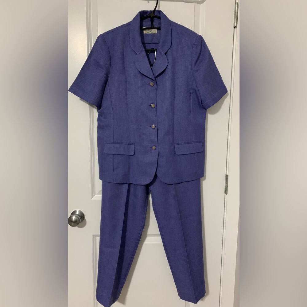 Alfred Dunner Purple Short Sleeve Blazer and Pant Set
